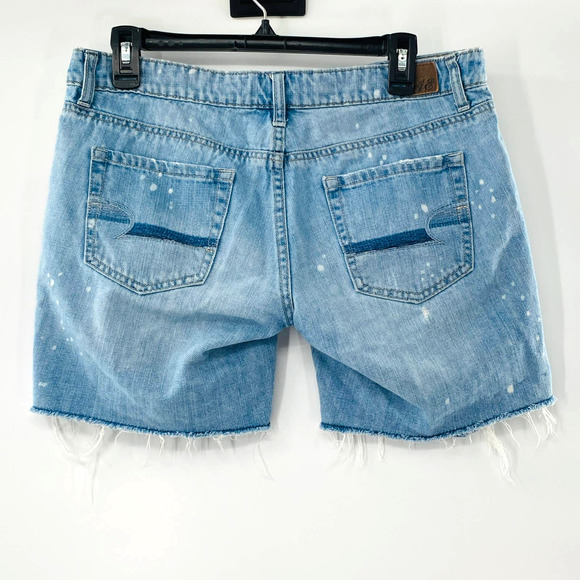 American Eagle Mid Rise Cut Off Raw Hem Short Distressed Bleached Tie Dye Size 6 - Picture 2 of 11